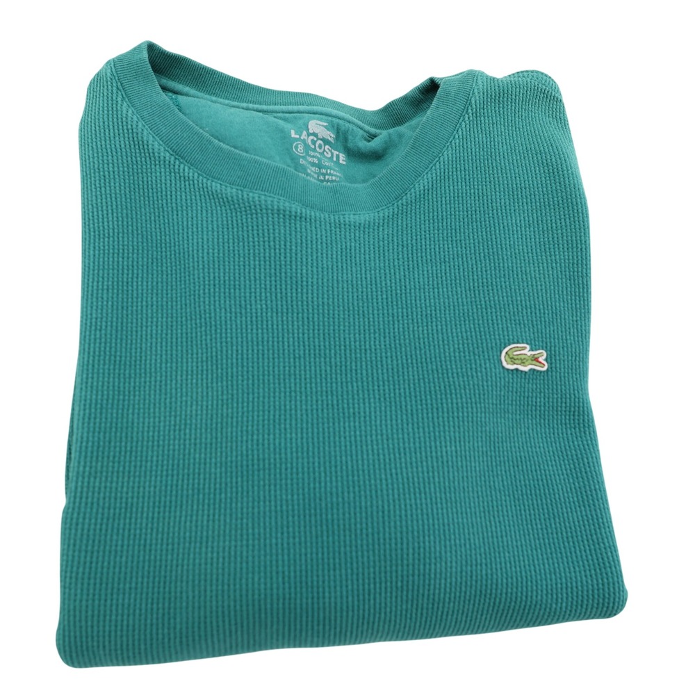 Lacoste Mens Teal Green‎ Waffle Knit Thermal Long Sleeve Shirt